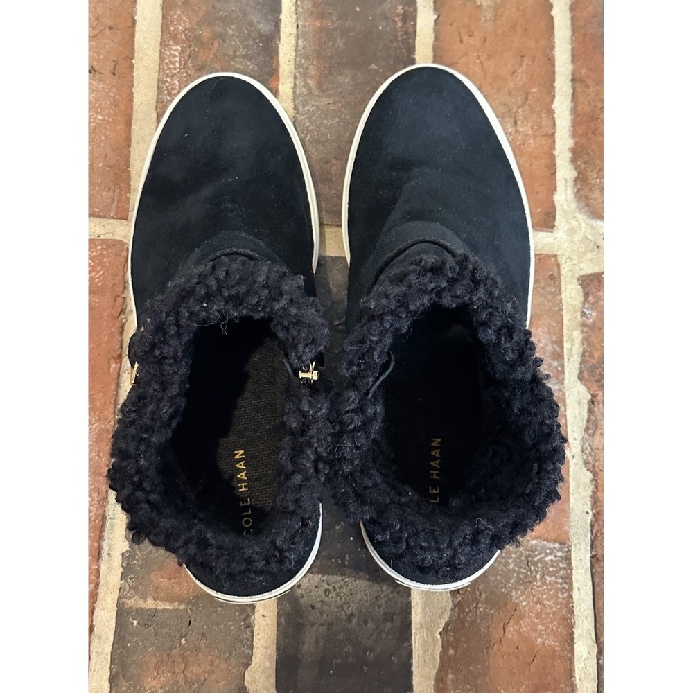 Cole Haan NANTUCKET Cozy Ankle Suede Boots H2O Black Faux-Shearling Trim Wm Sz 8 - Picture 6 of 7
